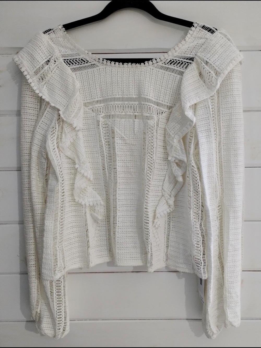 Sézane Line Blouse Ecru 38 M Cotton Lace Ruffle Romantic Top - Picture 2 of 13